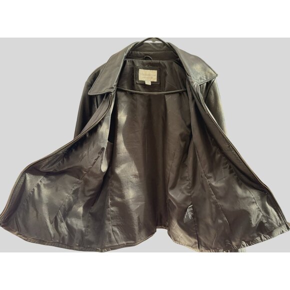 Worthington Genuine Leather Jacket - Classic Black Zip-Front Womens coat - Picture 1 of 4